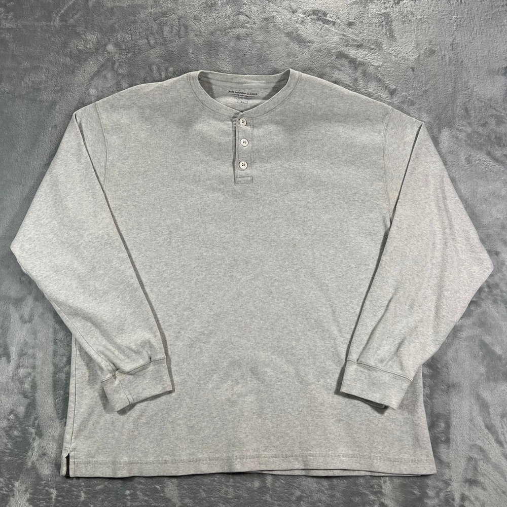 G.H. Bass Henley Thermal Men XL Gray Long Sleeve Cotton Pullover Shirt Thick